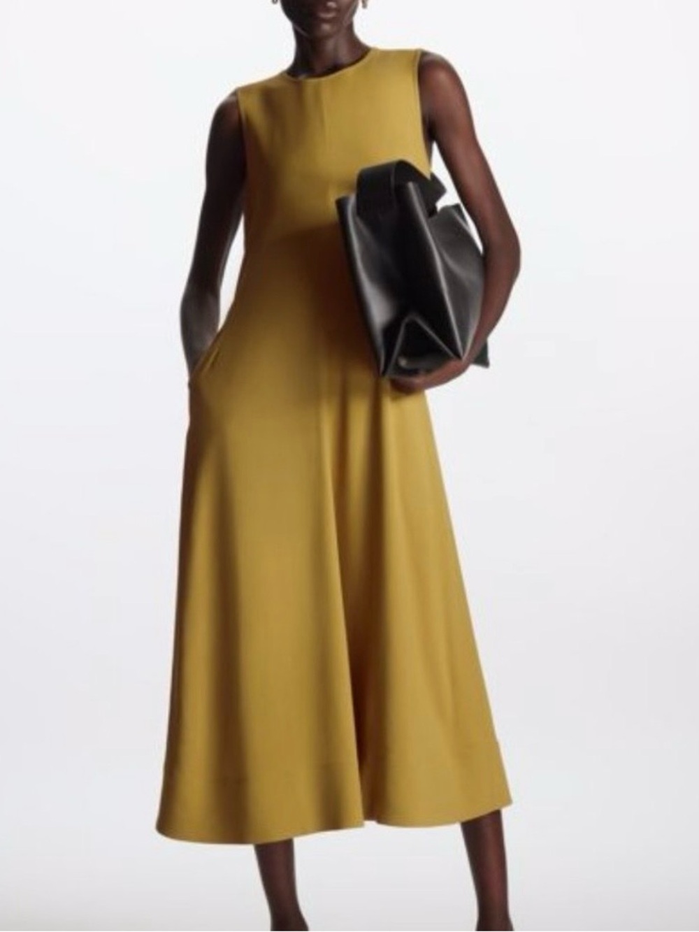 COS Sleeveless Midi Dress Dark Yellow Gold A-Line Pockets US 12 L XL